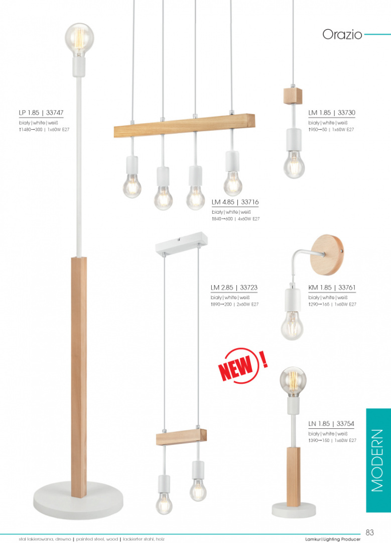 ORAZIO lampa wisząca 2-punktowa biała - naturalny buk ORAZIO lampa wisząca 2-punktowa biała - naturalny buk