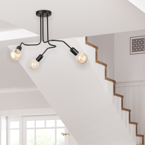 DOMINO lampa sufitowa 3-punktowa supełek czarna E27 DOMINO lampa sufitowa 3-punktowa supełek czarna E27