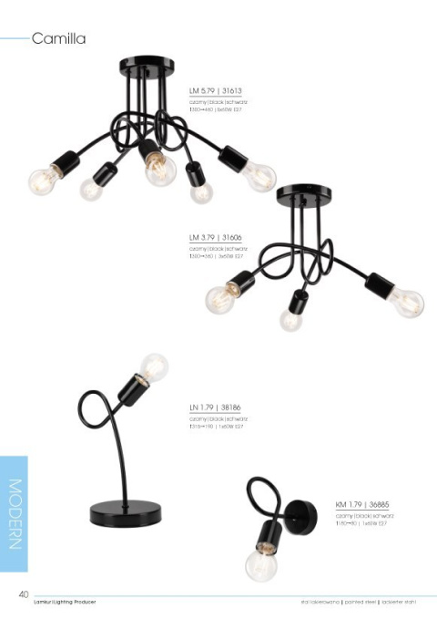RONDA lampa sufitowa 3-punktowa supełek czarna E27 RONDA lampa sufitowa 3-punktowa supełek czarna E27