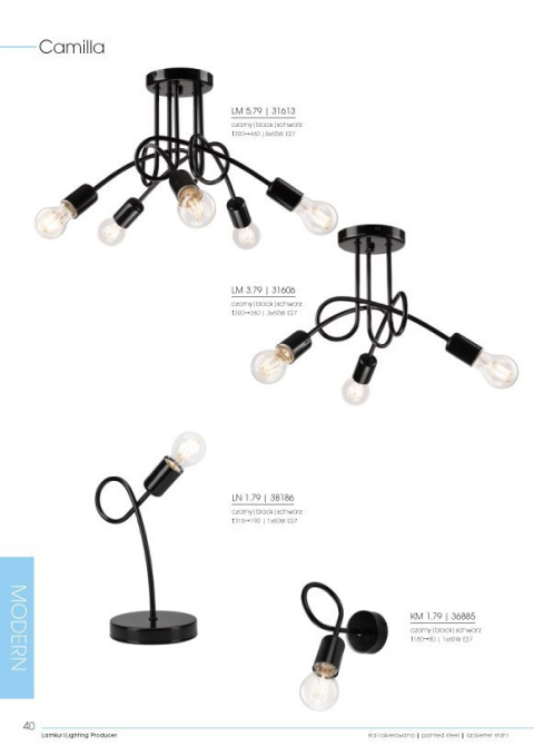 RONDA lampa sufitowa 5-punktowa supełek czarna E27 RONDA lampa sufitowa 5-punktowa supełek czarna E27