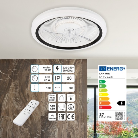 Plafon LED z wiatrakiem, GEMMA biały/czarny + pilot gratis Plafon LED z wiatrakiem, GEMMA biały/czarny + pilot gratis