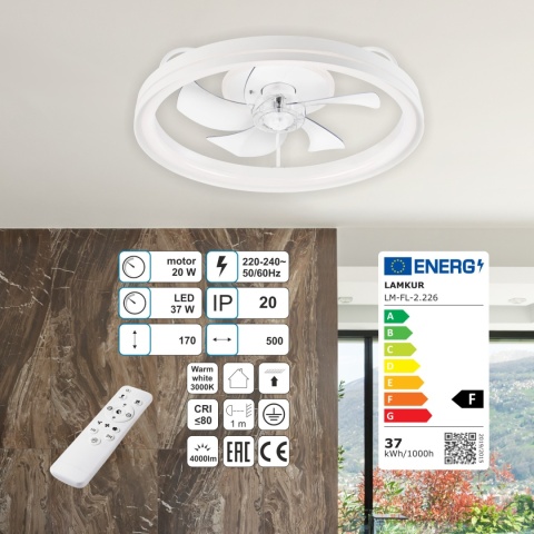 Plafon LED z wiatrakiem FARGO biały + pilot gratis Plafon LED z wiatrakiem FARGO biały + pilot gratis