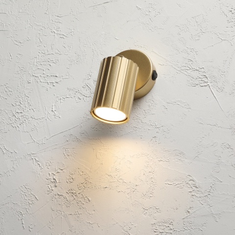 Kinkiet ścienny PRISMA z włącznikiem - złoty ryflowany klosz, GU10