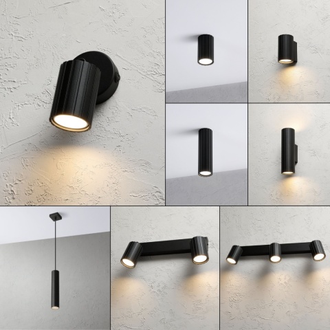 Kinkiet ścienny PRISMA - czarny ryflowany klosz, GU10