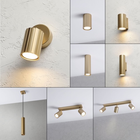 Kinkiet ścienny PRISMA - złoty ryflowany klosz, GU10