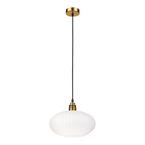 Lampa wisząca 1-punktowa HECTOR klosz ryflowany szkło, biały/złoty D