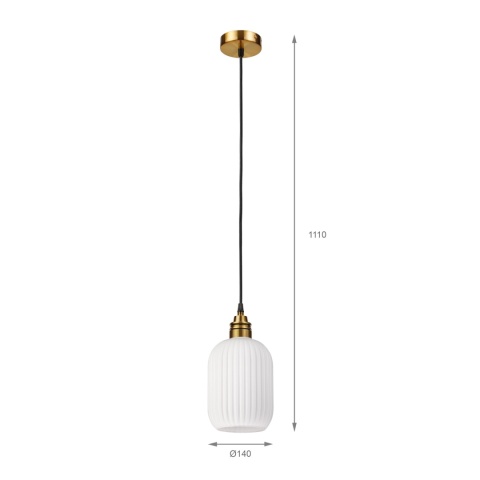 Lampa wisząca 1-punktowa HECTOR klosz ryflowany szkło, biały/złoty A