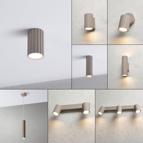 Nowoczesna lampa sufitowa PRISMA - beżowy ryflowany klosz, GU10