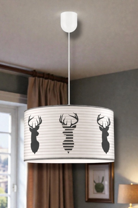 Lampa wisząca 1-punktowa z abażurem - DEER - biała, E27