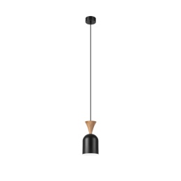 Lampa wisząca 1punktowa NOLAN, Ø 11 cm, czarna, dąb E27