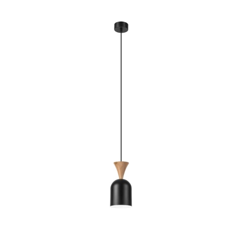 Lampa wisząca 1punktowa NOLAN, Ø 11 cm, czarna, dąb E27
