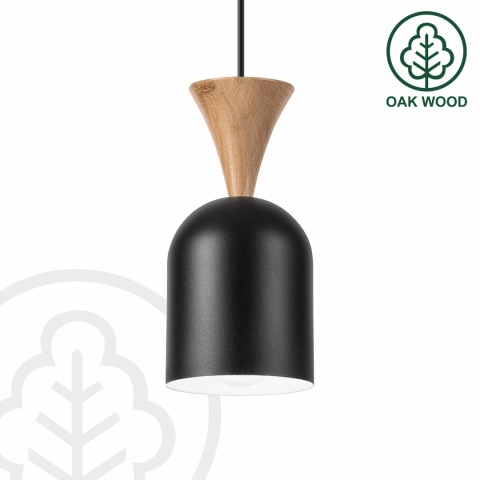 Lampa wisząca 1punktowa NOLAN, Ø 11 cm, czarna, dąb E27