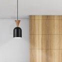 Lampa wisząca 1punktowa NOLAN, Ø 11 cm, czarna, dąb E27