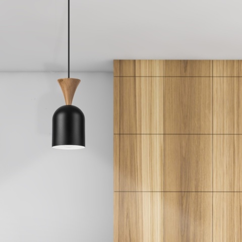 Lampa wisząca 1punktowa NOLAN, Ø 11 cm, czarna, dąb E27