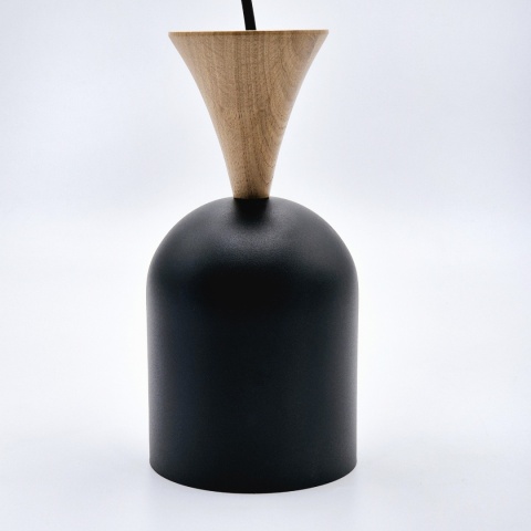 Lampa wisząca 1punktowa NOLAN, Ø 11 cm, czarna, dąb E27