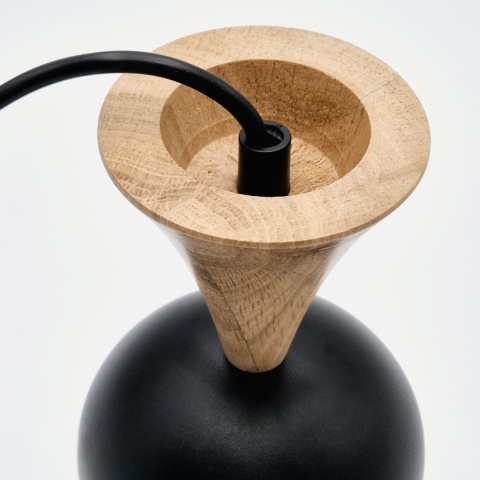 Lampa wisząca 1punktowa NOLAN, Ø 11 cm, czarna, dąb E27