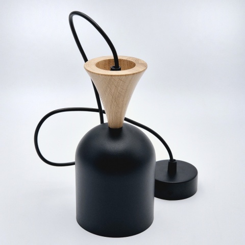 Lampa wisząca 1punktowa NOLAN, Ø 11 cm, czarna, dąb E27