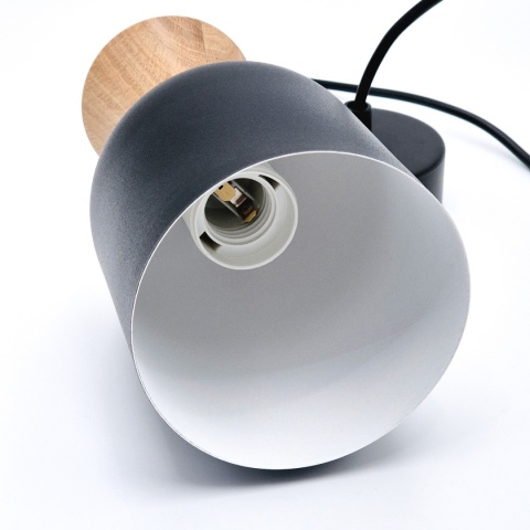 Lampa wisząca 1punktowa NOLAN, Ø 11 cm, czarna, dąb E27