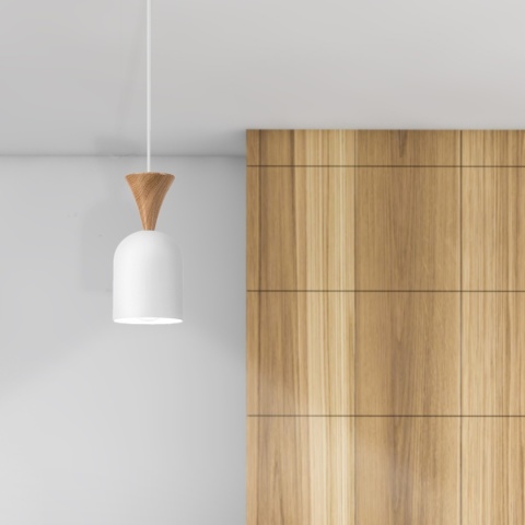 Lampa wisząca 1punktowa NOLAN, Ø 11 cm, biała, dąb E27