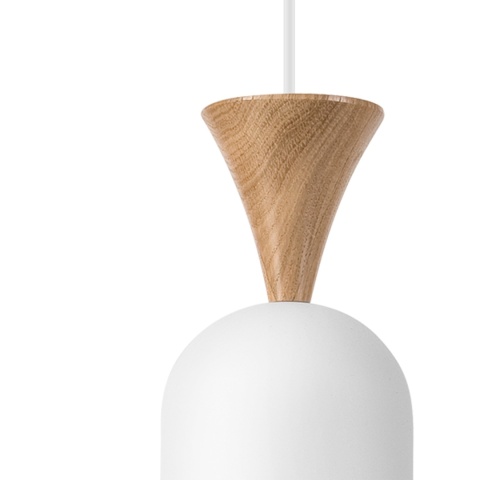 Lampa wisząca 1punktowa NOLAN, Ø 11 cm, biała, dąb E27