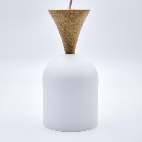 Lampa wisząca 1punktowa NOLAN, Ø 11 cm, biała, dąb E27