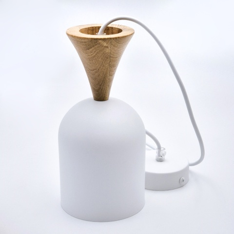 Lampa wisząca 1punktowa NOLAN, Ø 11 cm, biała, dąb E27