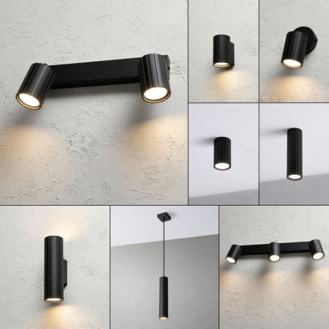 Nowoczesna lampa PRISMA 30 cm - czarna - klosze ryflowane, GU10