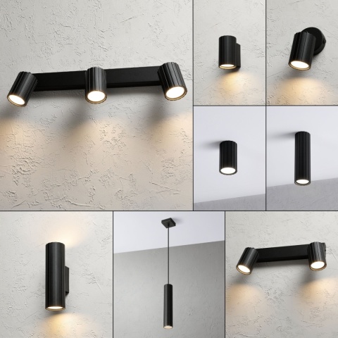 Nowoczesna lampa PRISMA 45 cm - czarna - klosze ryflowane, GU10