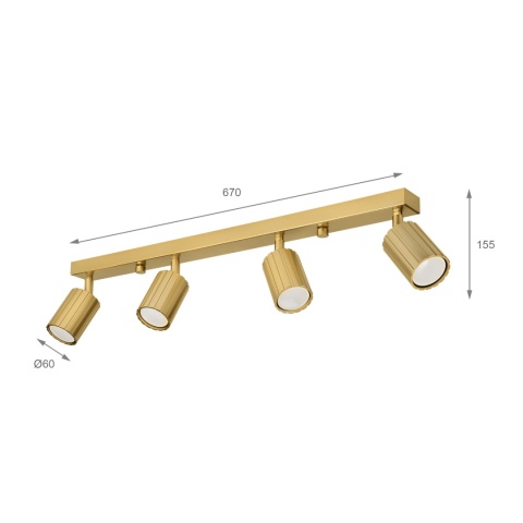 Nowoczesna lampa PRISMA 67 cm - złota - klosze ryflowane, GU10