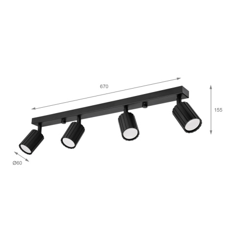 Nowoczesna lampa PRISMA 67 cm - czarna - klosze ryflowane, GU10