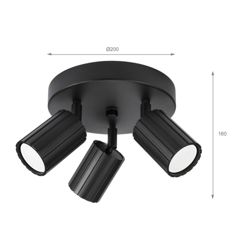 Nowoczesna lampa PRISMA śr. 20 cm - czarna - klosze ryflowane, GU10