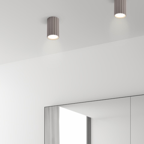 Nowoczesna lampa sufitowa PRISMA - beżowy ryflowany klosz, GU10