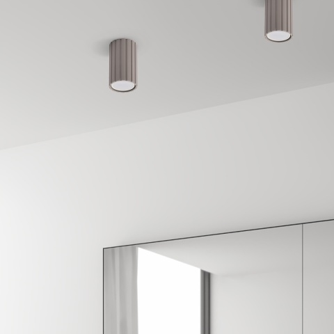 Nowoczesna lampa sufitowa PRISMA - beżowy ryflowany klosz, GU10