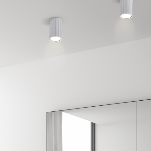 Nowoczesna lampa sufitowa PRISMA - biały ryflowany klosz, GU10
