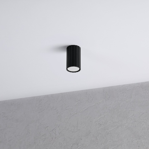 Nowoczesna lampa sufitowa PRISMA - czarny ryflowany klosz, GU10