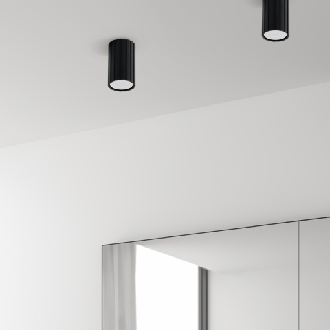 Nowoczesna lampa sufitowa PRISMA - czarny ryflowany klosz, GU10