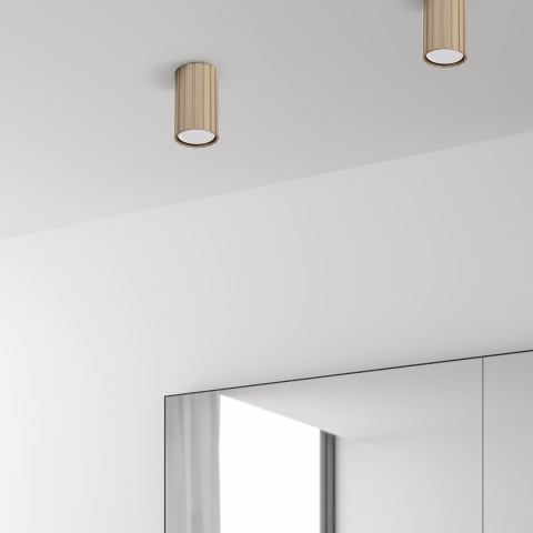 Nowoczesna lampa sufitowa PRISMA - złoty ryflowany klosz, GU10