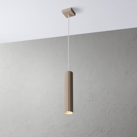 Nowoczesna lampa wisząca PRISMA - beżowy ryflowany klosz, GU10