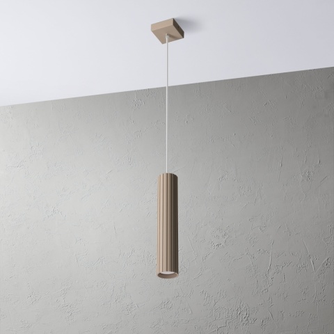 Nowoczesna lampa wisząca PRISMA - beżowy ryflowany klosz, GU10