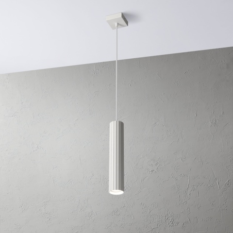 Nowoczesna lampa wisząca PRISMA - biały ryflowany klosz, GU10