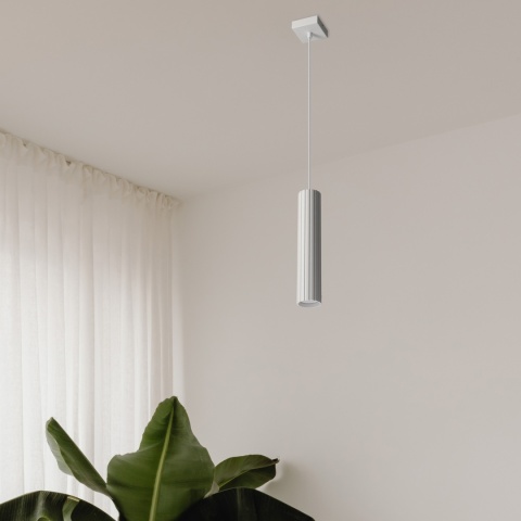 Nowoczesna lampa wisząca PRISMA - biały ryflowany klosz, GU10