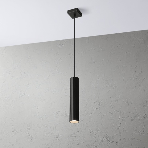 Nowoczesna lampa wisząca PRISMA - czarny ryflowany klosz, GU10