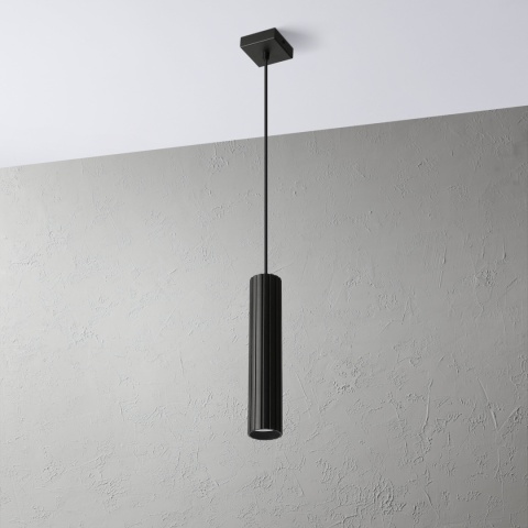 Nowoczesna lampa wisząca PRISMA - czarny ryflowany klosz, GU10