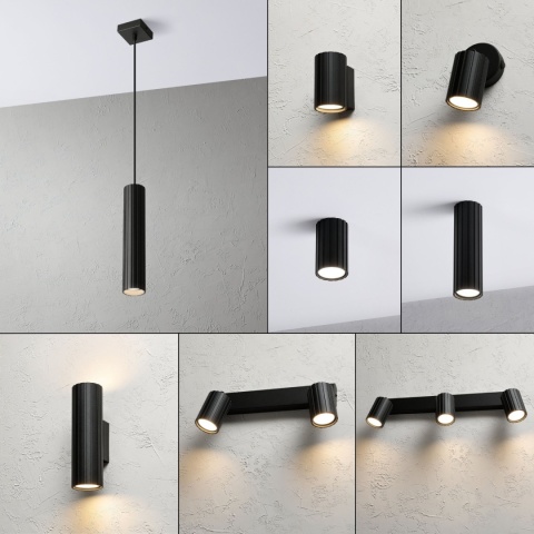 Nowoczesna lampa wisząca PRISMA - czarny ryflowany klosz, GU10