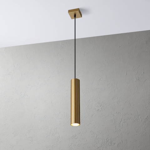 Nowoczesna lampa wisząca PRISMA - złoty ryflowany klosz, GU10