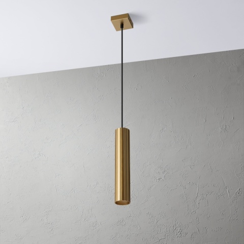 Nowoczesna lampa wisząca PRISMA - złoty ryflowany klosz, GU10